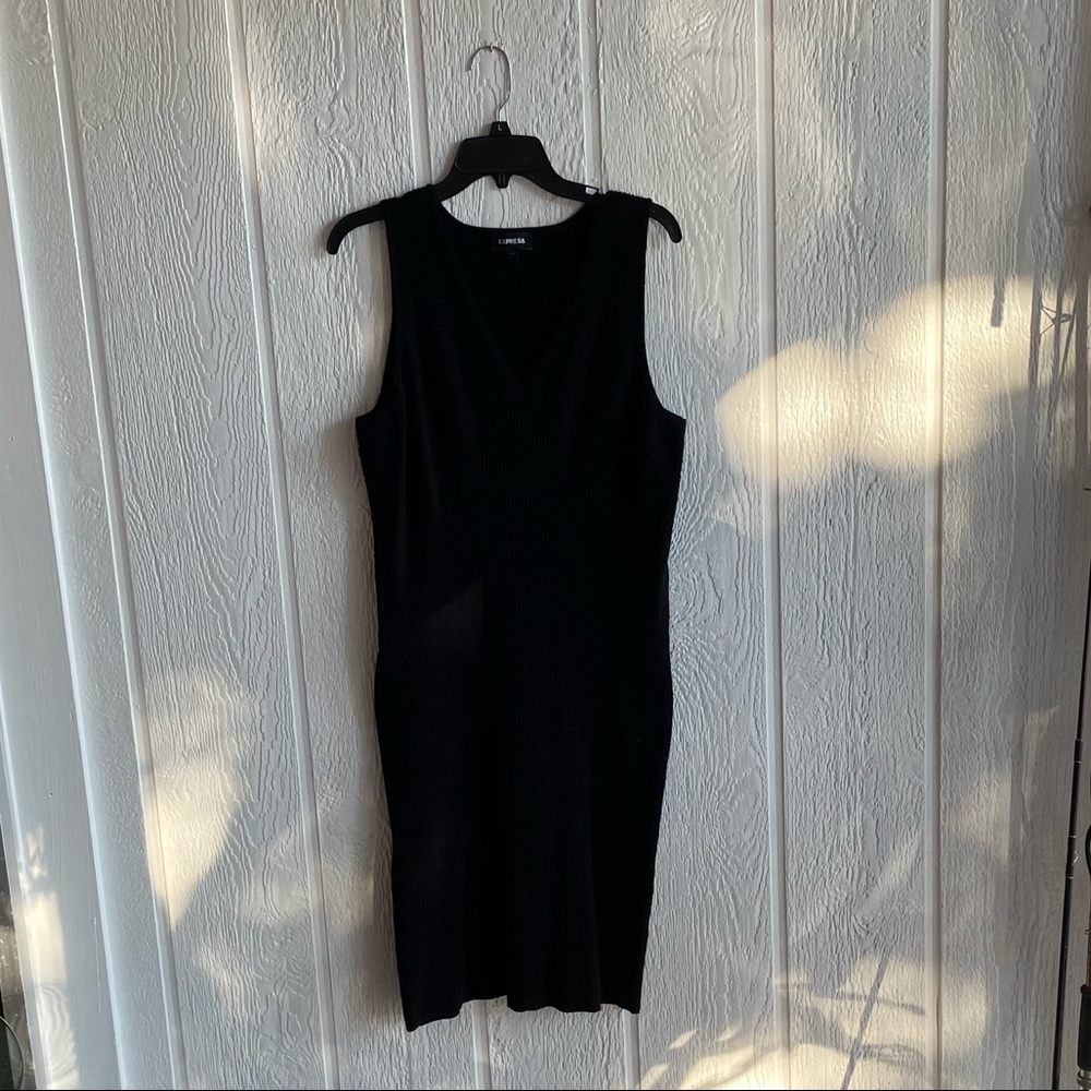 Express Black Sleeveless Ribbed Midi Sweater Dress